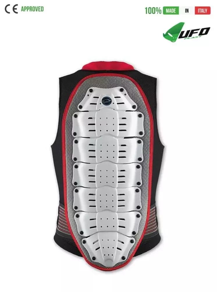 UFO PLAST Made in Italy – Speed – Safety Jacket Sleeveless Body Protector Hard Front Pads, White with Red 50