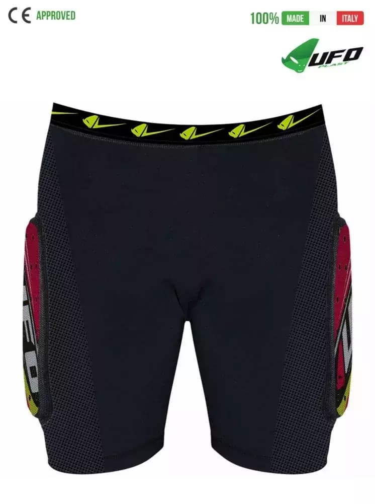 UFO PLAST Made in Italy – Kombat Padded Riding Shorts, Hip and Lateral Protection, Perforated Microshock Material Red 100