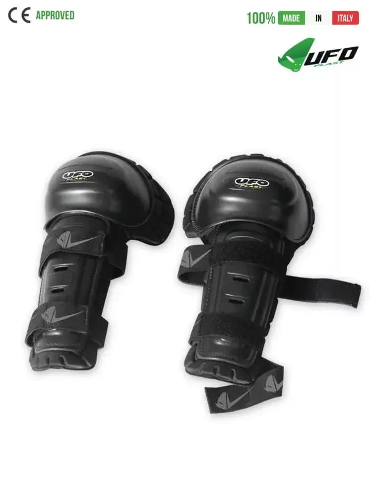 UFO PLAST Made in Italy – Black Knee-Shin guards One-Size fits all for Hockey, Snowboard, Ski