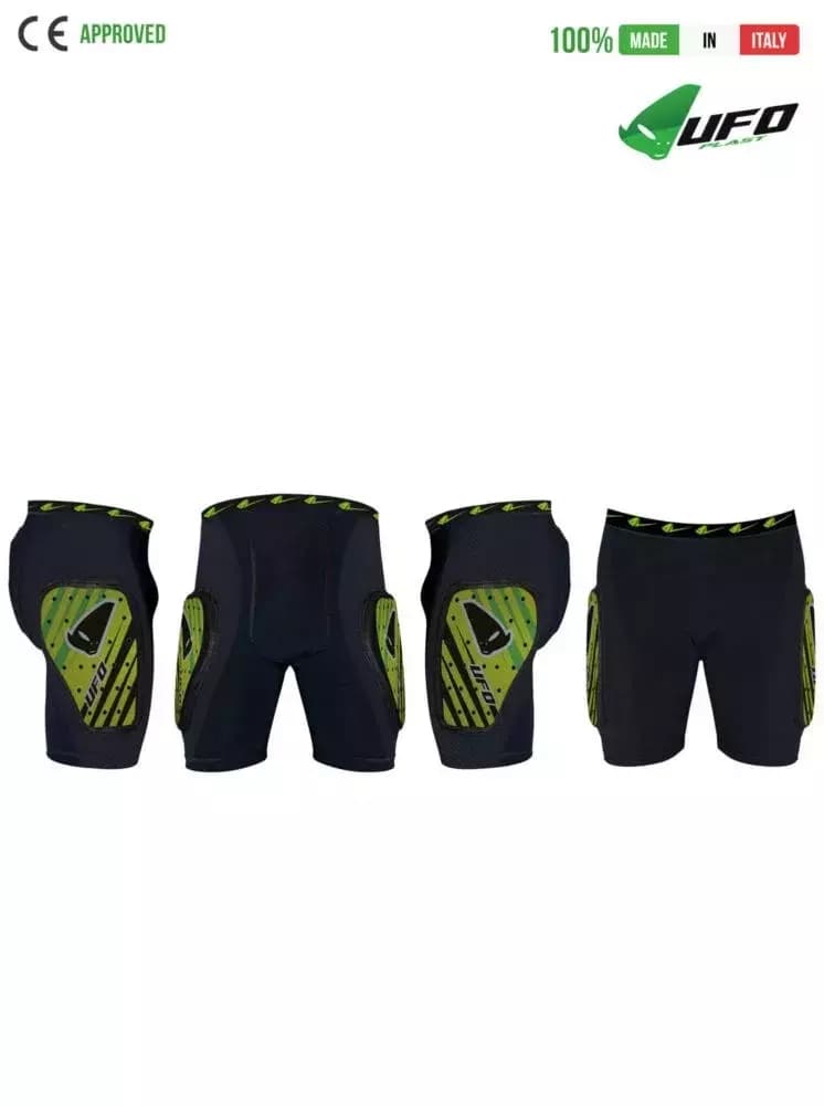 UFO PLAST Made in Italy – Kombat Padded Riding Shorts, Hip and Lateral Protection, Perforated Microshock Material Green