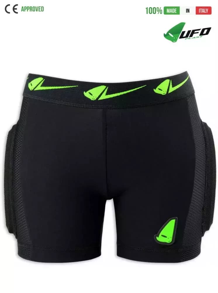 UFO PLAST Made in Italy – Kombat Padded Plastic Shorts For Kids, Hip and Side Protection, Green 65