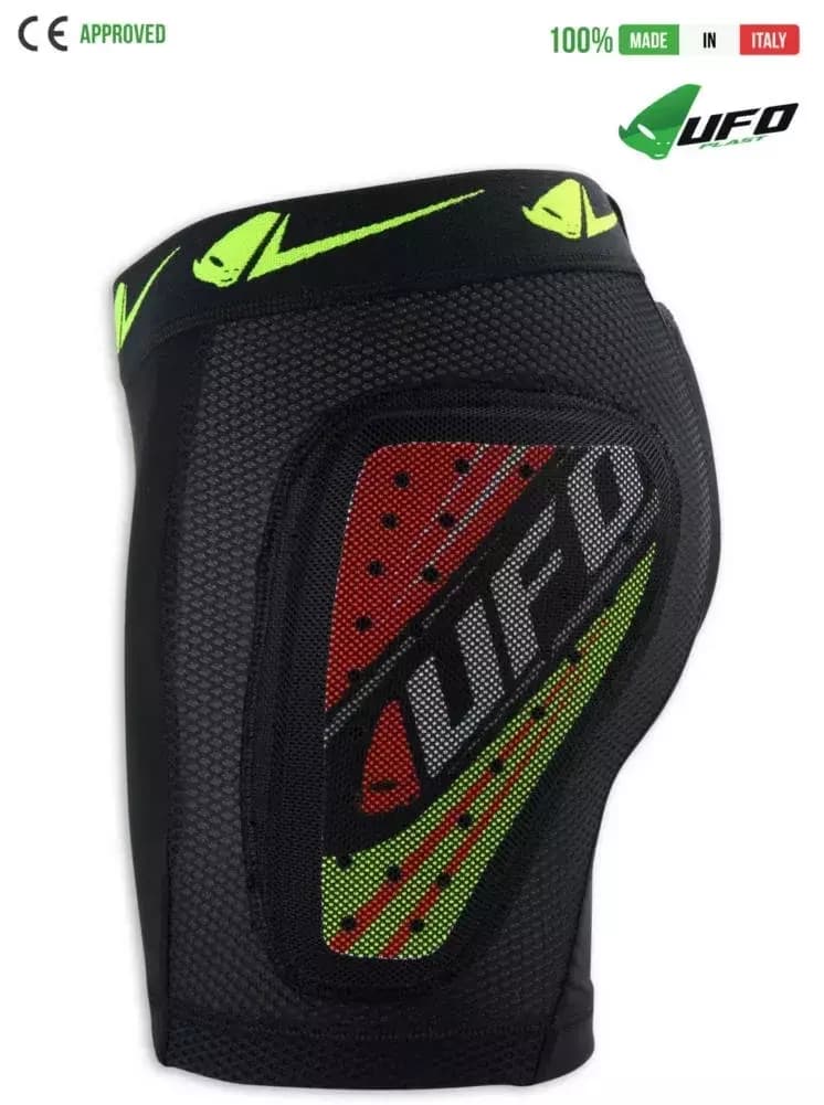 UFO PLAST Made in Italy – Kombat Padded Plastic Shorts For Kids, Hip and Side Protection, Green 67