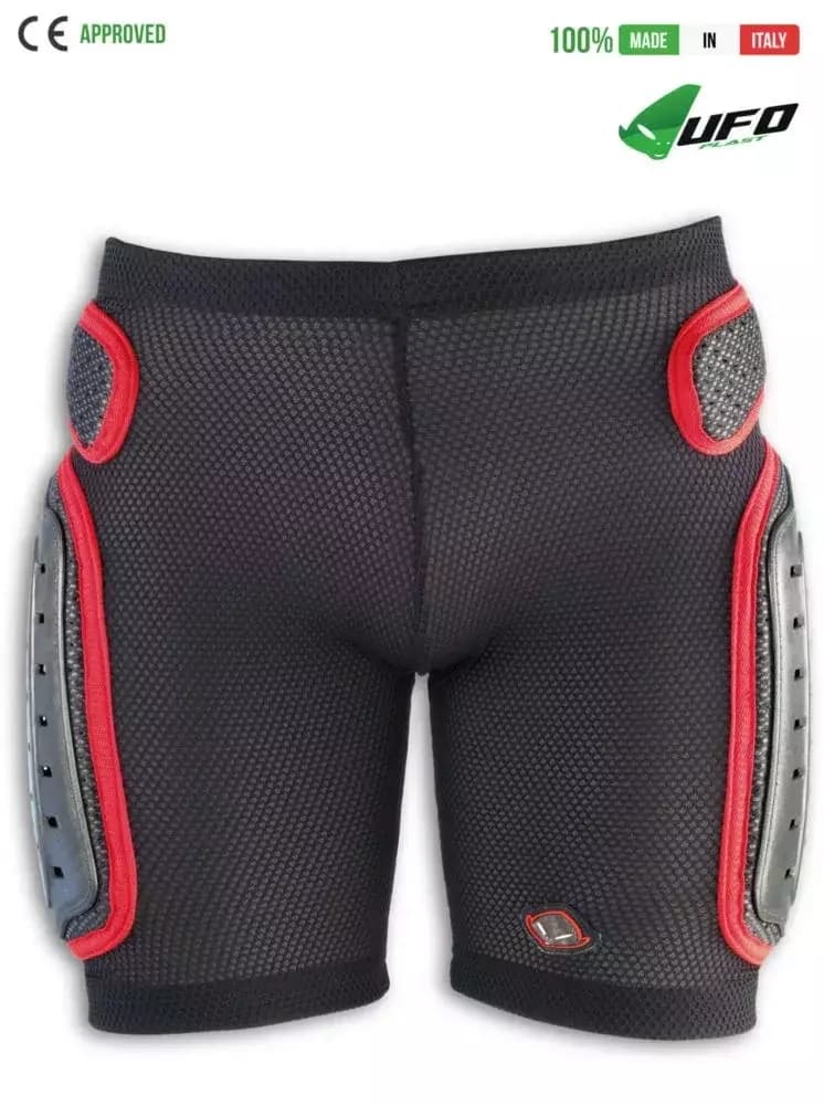 UFO PLAST Made in Italy – Padded Shorts, Hip Protection, Plastic Padded – Black with Red 50