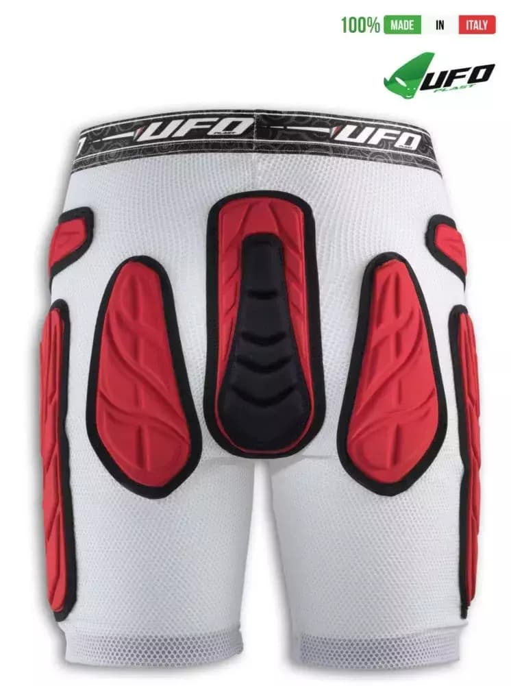UFO PLAST Made in Italy – Atom Soft Padded Shorts, Side Hip Protector Pads, White and Red 123