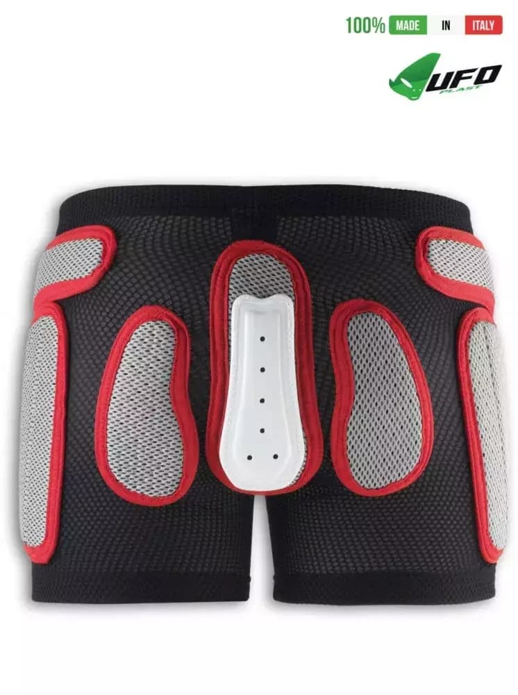 UFO PLAST Made in Italy – Soft Padded Shorts For Kids, Removable Hip and Side Protection, Black with Red 68