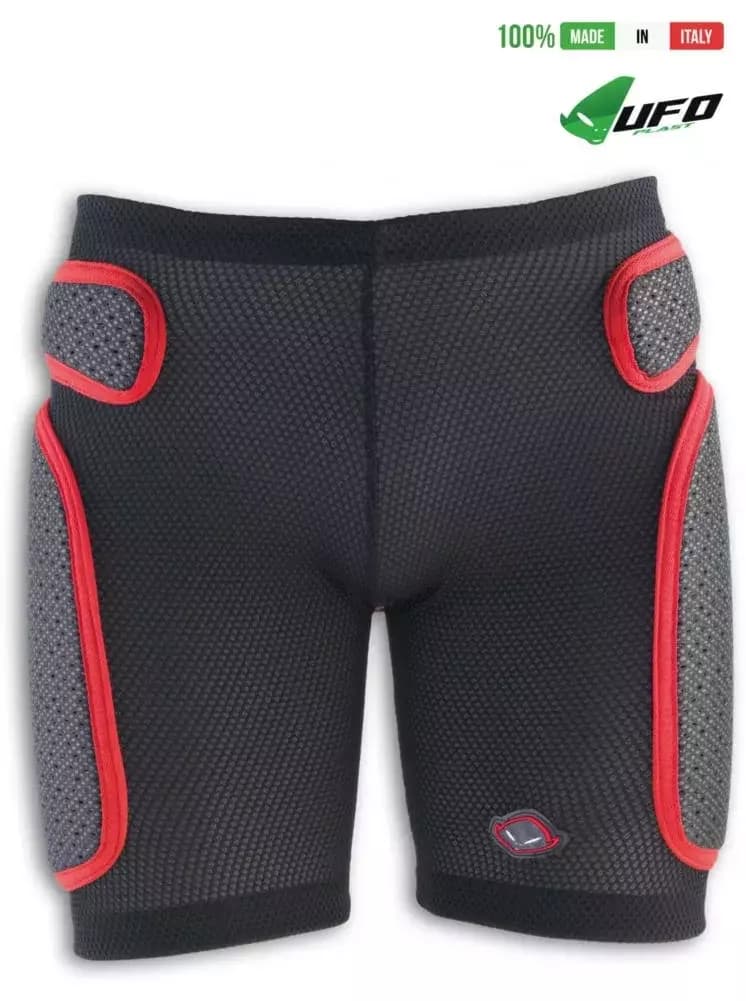 UFO PLAST Made in Italy – Soft Padded Shorts, Hip Protection, Removable Plastic Padding, Black with Red 50