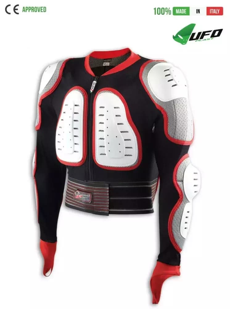 UFO PLAST Made in Italy – Predator – Safety Jacket, Full Body Armor Suit with Back Protector, White with Red 81