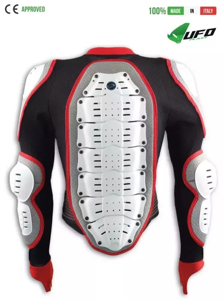 UFO PLAST Made in Italy – Predator – Safety Jacket, Full Body Armor Suit with Back Protector, White with Red 84