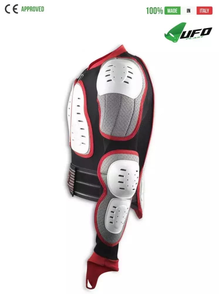 UFO PLAST Made in Italy – Predator – Safety Jacket, Full Body Armor Suit with Back Protector, White with Red 82