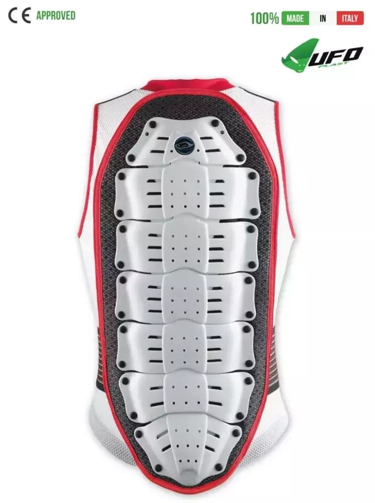 UFO PLAST Made in Italy – Fulcrum – Safety Jacket Sleeveless Body Protector Soft Front Pads, White with Red 98