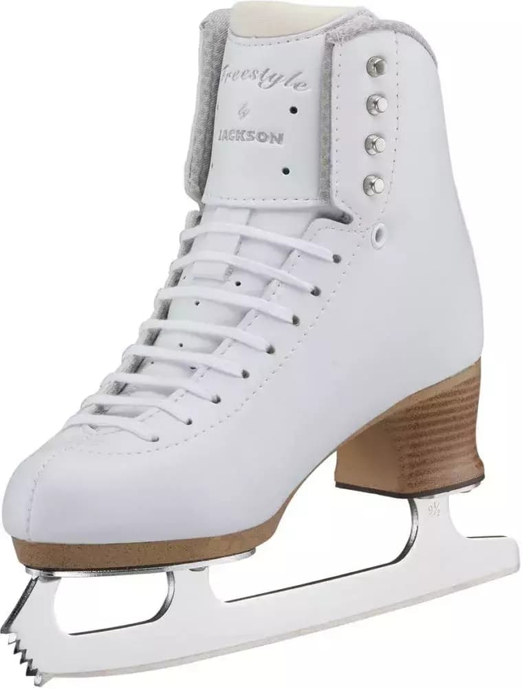 Jackson Freestyle FS2190 figure skate seen from the inside at an angle, with tan Fusion sole and heel
