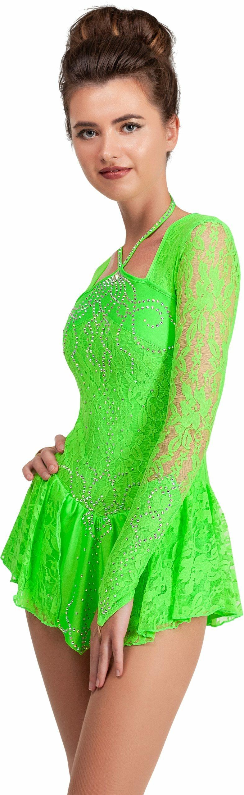 Figure Skating Dress Style A16 Green Italian Fabric, Handmade 183