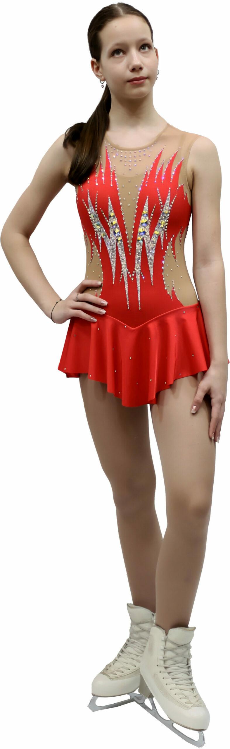 Figure Skating Dress Style A24 Red Italian Fabric, Handmade 162