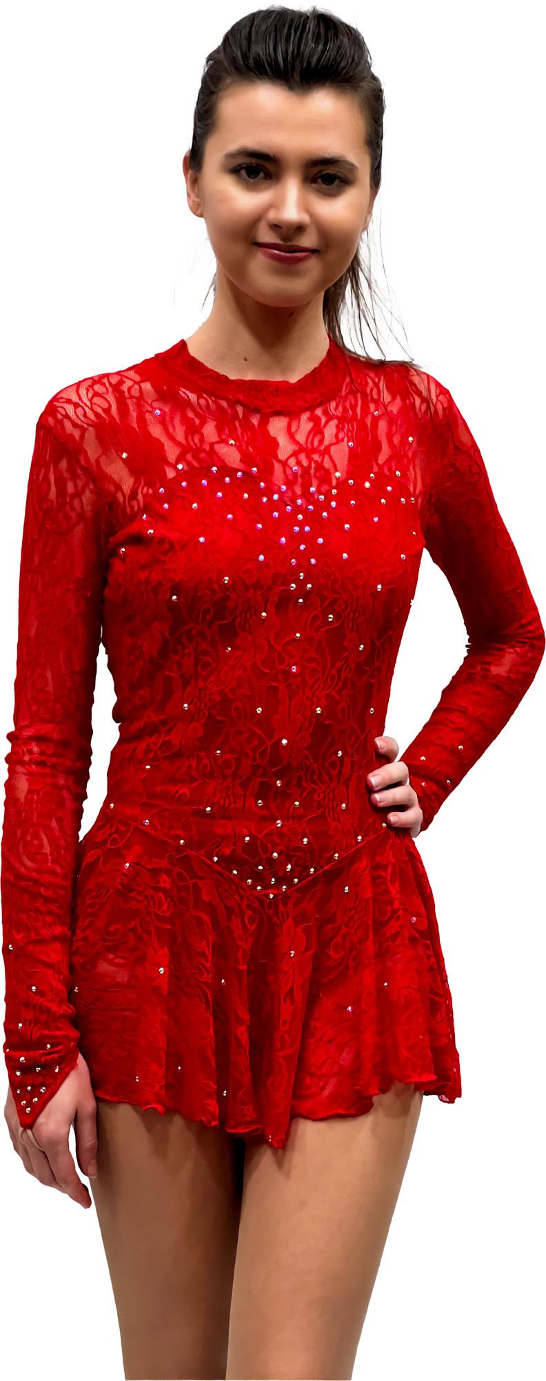 Figure Skating Dress Style A29 Red Italian Fabric, Handmade 195