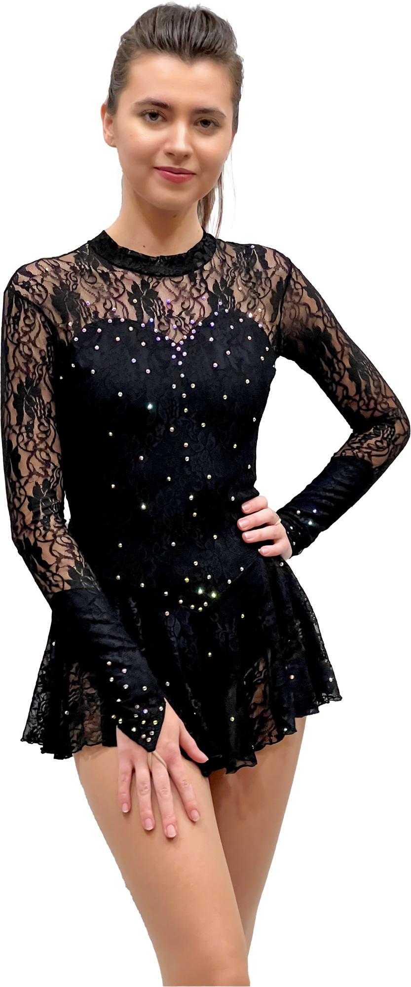 Figure Skating Dress Style A29 Black Italian Fabric, Handmade 227