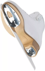 Jackson Ultima Classic 200 Women’s and Girls’ Ice Skates Mark I Blade 11 Underside of the Jackson Ultima Classic 200 showing the antique tan PVC outsole and chrome blade plates screwed in place