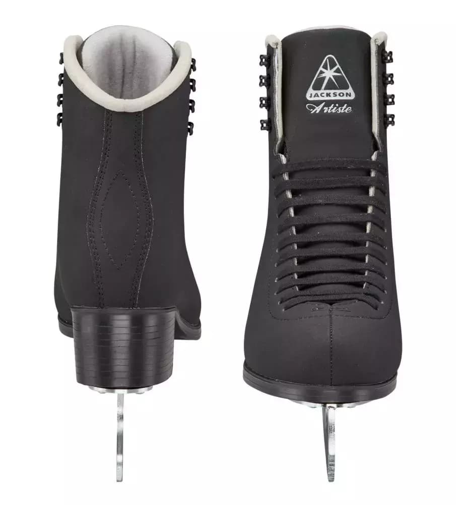 Front and back view of Jackson Artiste JS1792 black figure skates