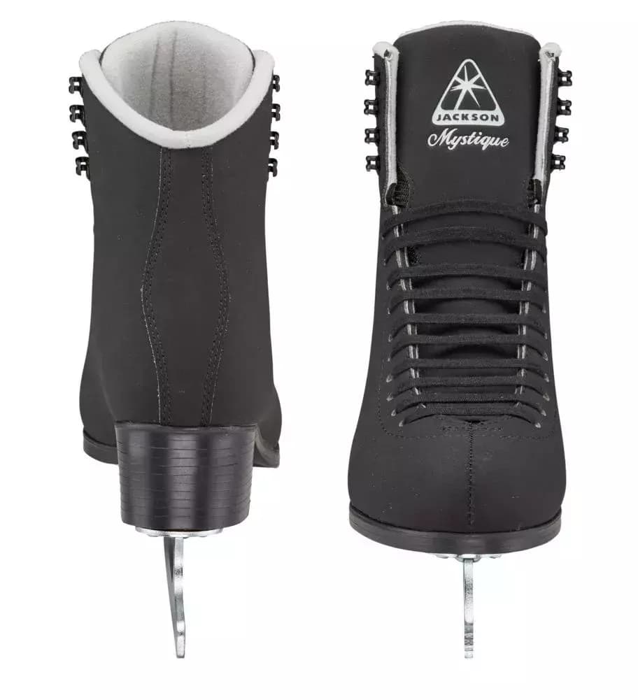 Front and back view of Jackson Mystique black figure skates