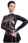 Figure Skating Dress Style A18 Black Gold Italian Fabric, Handmade 305
