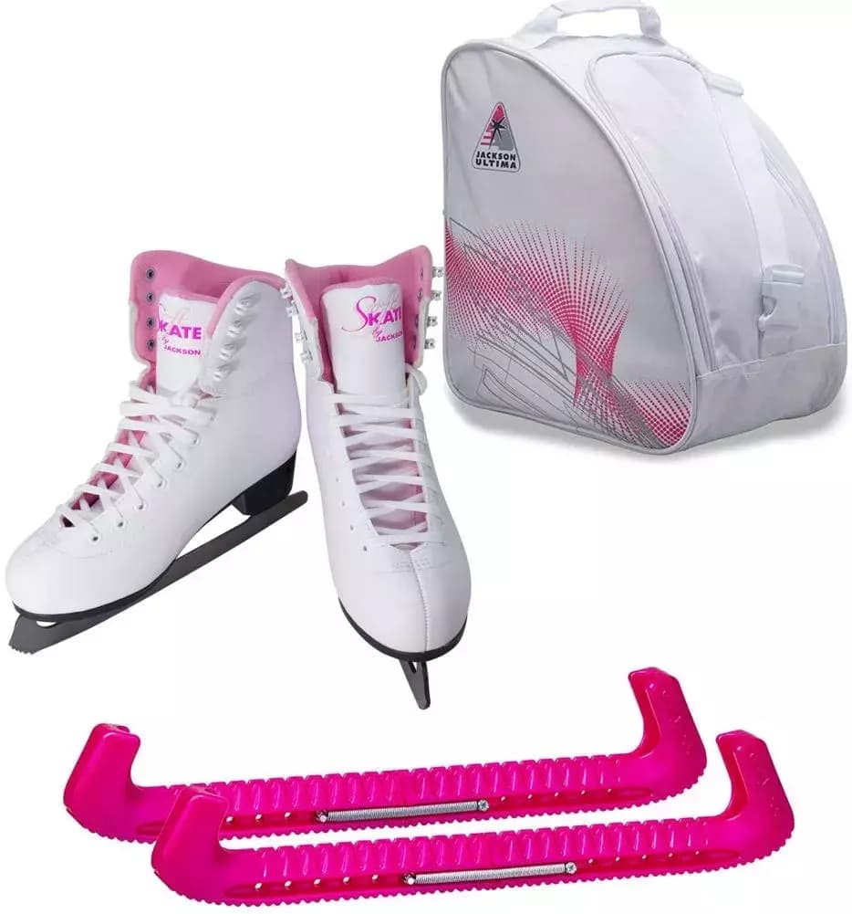 Jackson Ultima SoftSkate Womens’ Ice Skates / Bundle with Jackson Bag, Guardog Skate Guards / Pink Jackson Ultima SoftSkate Womens’ Ice Skates / Bundle with Jackson Bag, Guardog Skate Guards / Pink