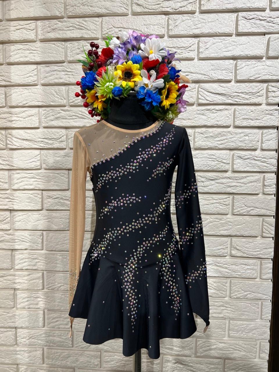 Figure Skating Dress Style A28 Black Italian Fabric, Handmade 163