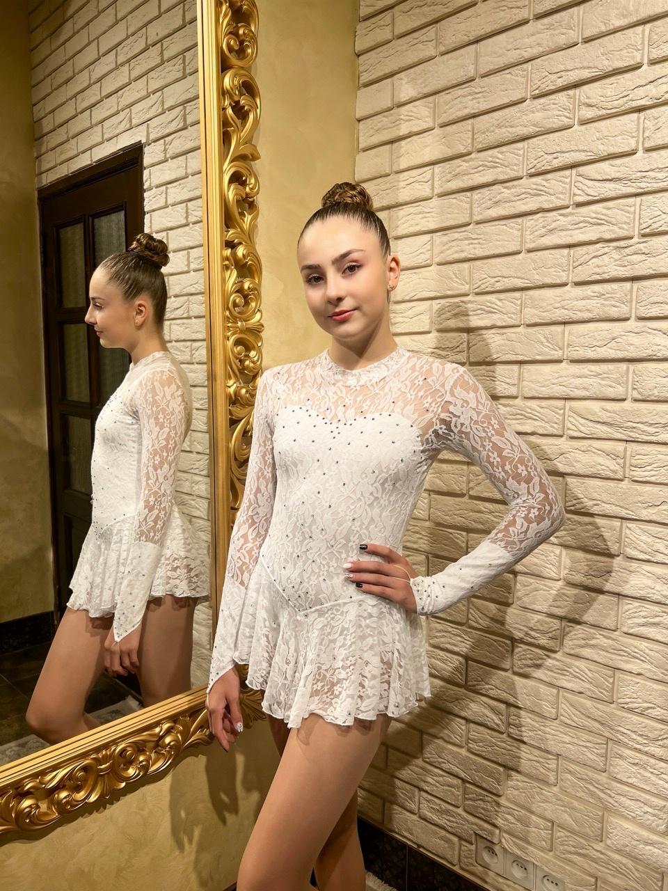 Figure Skating Dress Style A29 White Italian Fabric, Handmade 162