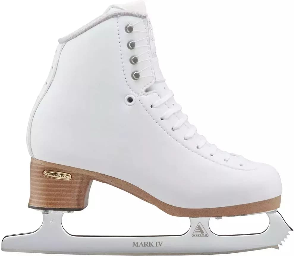 Jackson Ultima Evo Fusion FS2020 Women’s and Girls’ Figure Skates 11 Outside profile of the Jackson Evo FS2020 with tan Fusion sole and Ultima Mark IV blade