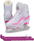 Jackson Ultima Rave RV2000 Women's Figure Skates White/Pink, Size: Adult 4 Bundle with Free Guardog Skate Guards