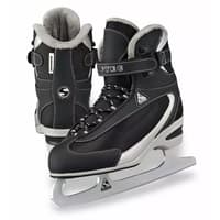 Jackson Softec ST2300 ice skates in black, showing the fleece-lined rolled collar, SOFTEC Velcro ankle strap and Softec figure blade