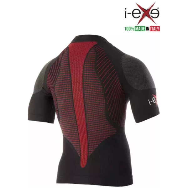 I-EXE Made in Italy – Chemise de Compression Multizone à Manches Courtes pour Homme – Couleur : Noir avec Rouge Chemises et T-shirts de compression