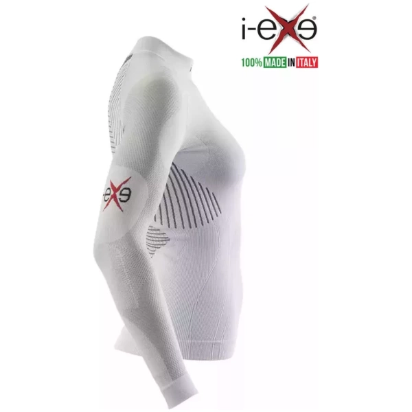I-EXE Made in Italy – Damen-Multizone-Langarm-Kompressionsshirt – Farbe: Weiß mit Schwarz Kompressionshemden und T-Shirts