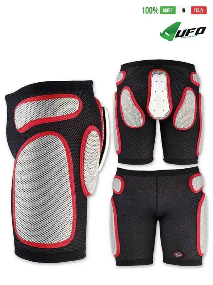 UFO PLAST Made in Italy – Weich gepolsterte Shorts, Hüftschutz, herausnehmbare Kunststoffpolsterung, Weiß mit Rot Gepolsterte Shorts