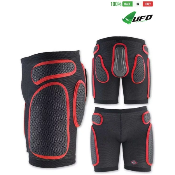 UFO PLAST Made in Italy – Weich gepolsterte Shorts, Hüftschutz, herausnehmbare Kunststoffpolsterung, Schwarz mit Rot Gepolsterte Shorts