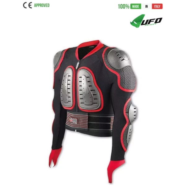 UFO PLAST Made in Italy – Predator – Sicherheitsjacke, Ganzkörperpanzeranzug mit Rückenprotektor, Schwarz mit Rot Körperschutzjacken