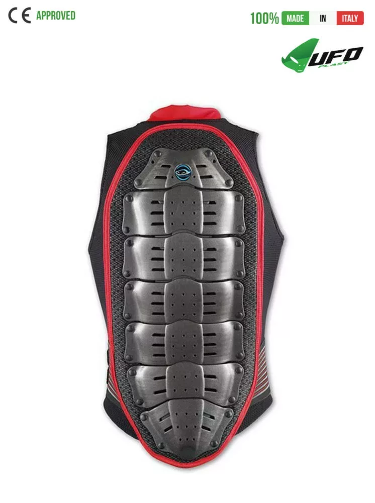 UFO PLAST Made in Italy – Speed – Safety Jacket Sleeveless Body Protector Hard Front Pads, Black with Red Body Armor Jackets
