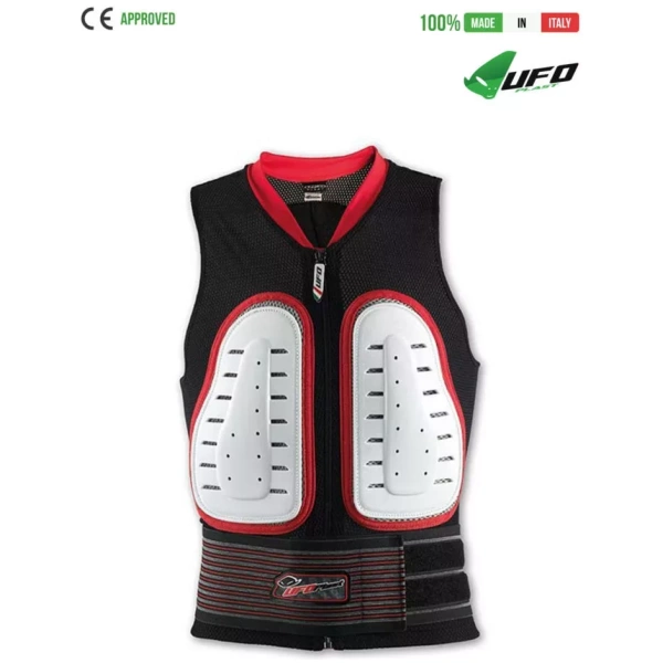 UFO PLAST Made in Italy – Speed – Sicherheitsjacke, ärmellos, Körperschutz, harte Frontpolster, weiß mit rot Körperschutzjacken