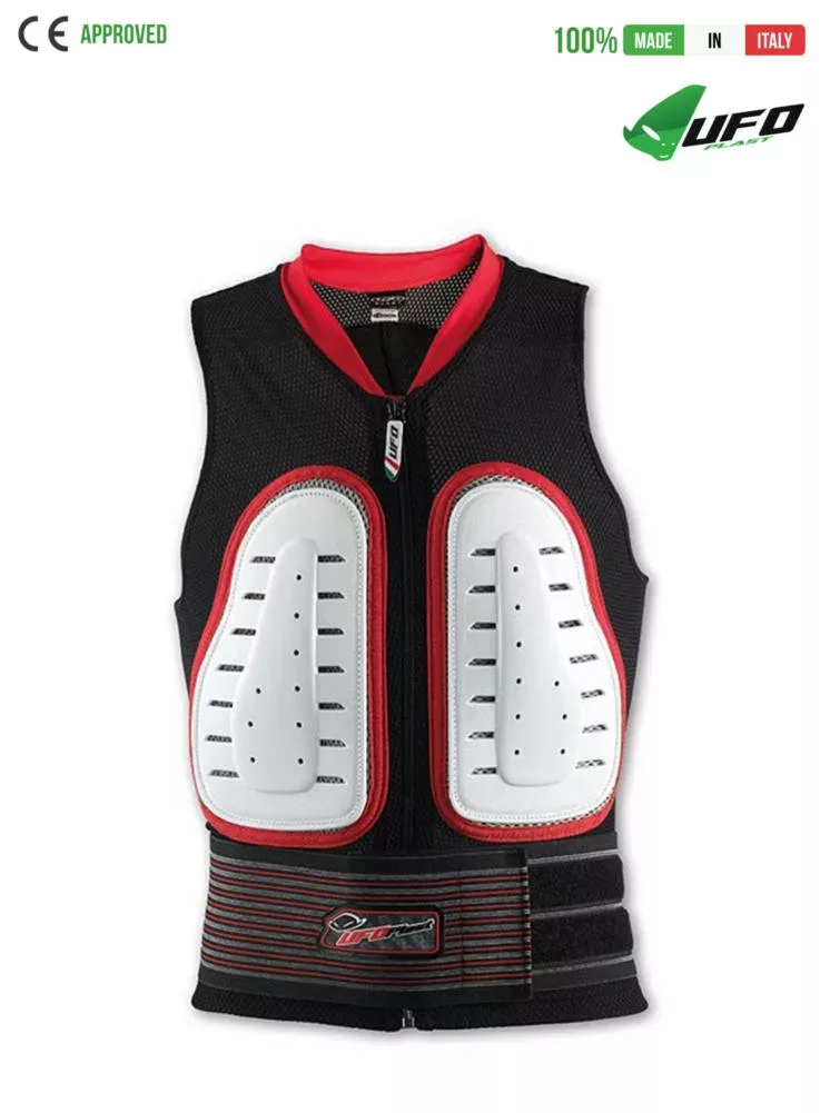 UFO PLAST Made in Italy – Speed – Sicherheitsjacke, ärmellos, Körperschutz, harte Frontpolster, weiß mit rot Körperschutzjacken