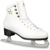 BOTAS Stella Sport white figure skate with graphite sole, gold Stella lettering and TUV GS etched Botas blade