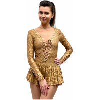 Vestido de patinaje artístico estilo A12 tela italiana dorada, vestido de patinaje artístico A12 hecho a mano
