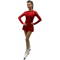 Robe de patinage artistique Style A29 Tissu italien rouge, robe de patinage artistique A29 faite à la main
