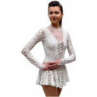 Figure Skating Dress Style A12 White Italian Fabric, Handmade A12 figure skating dress
