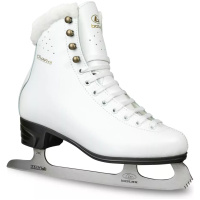 Botas Diana VERTIGO women's figure skate in white leather with plush collar, graphite sole and Botas stainless steel blade, side view