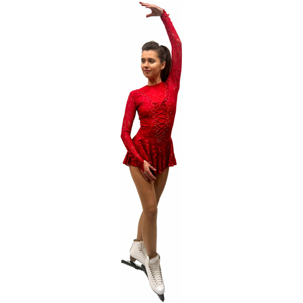 Figure Skating Dress Style A12 Red Italian Fabric, Handmade A12 figure skating dress