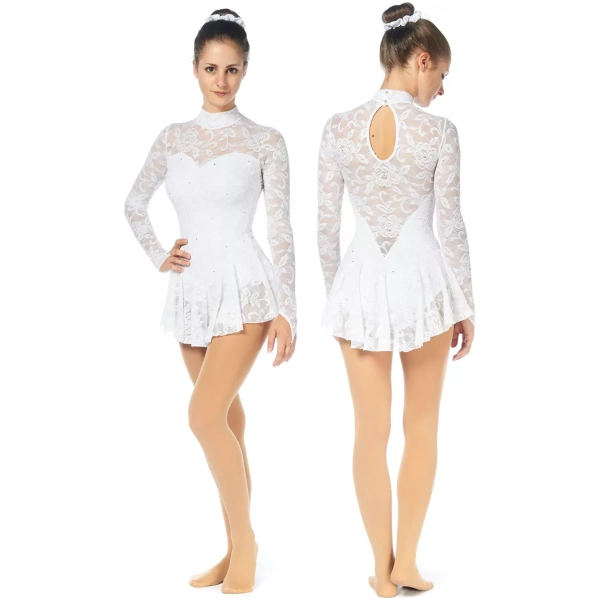 Robe de patinage artistique Sagester Style : 202SW, blanche Robes