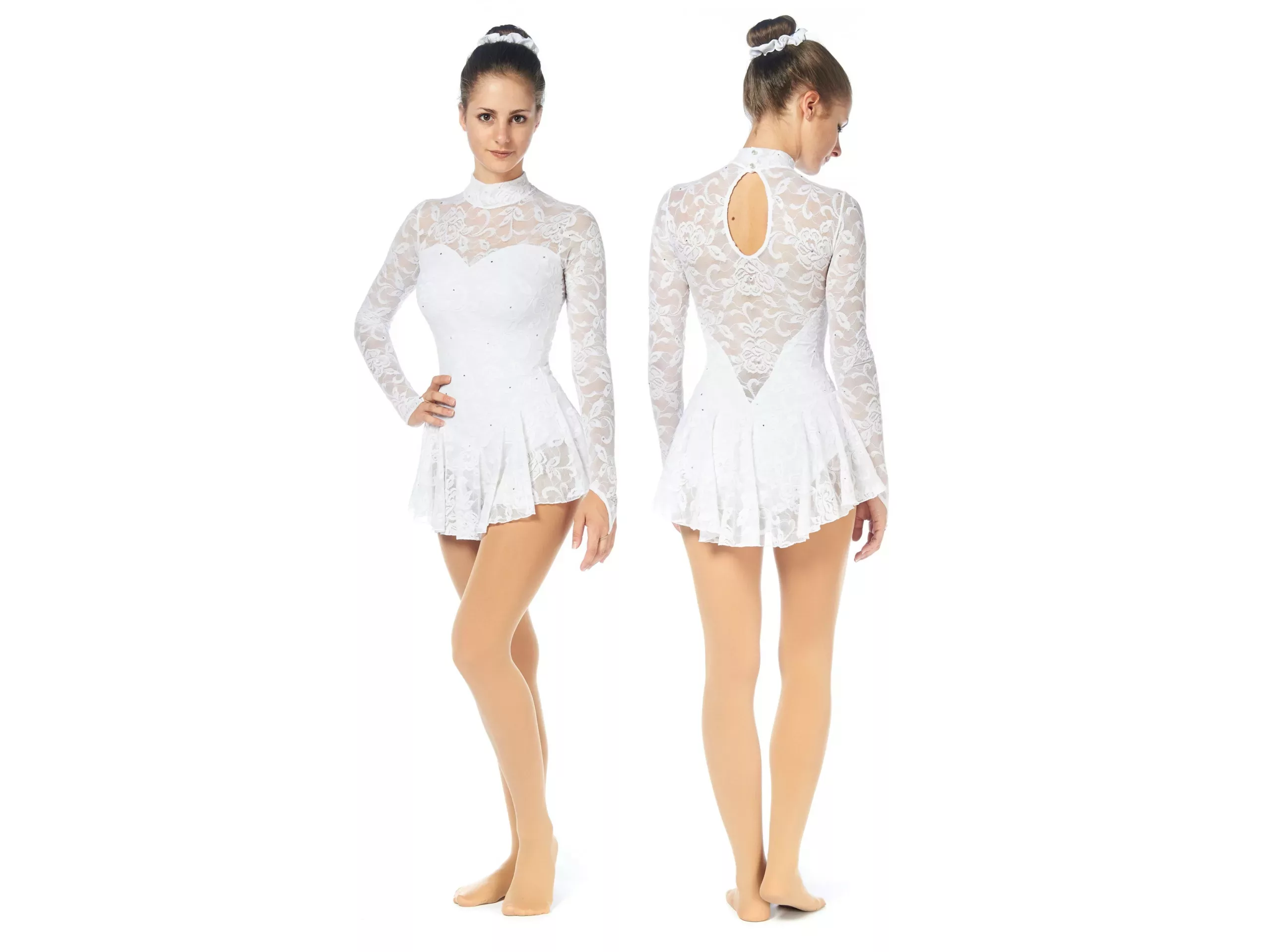 Robe de patinage artistique Sagester Style : 202SW, blanche Robes