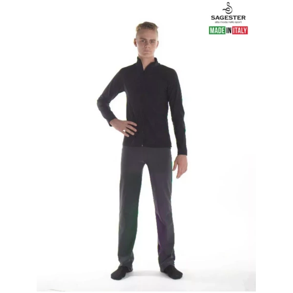 Veste de patinage sur glace SAGESTER noire, #249/MEN, fabriquée à la main en Italie Chemises pour hommes et garçons