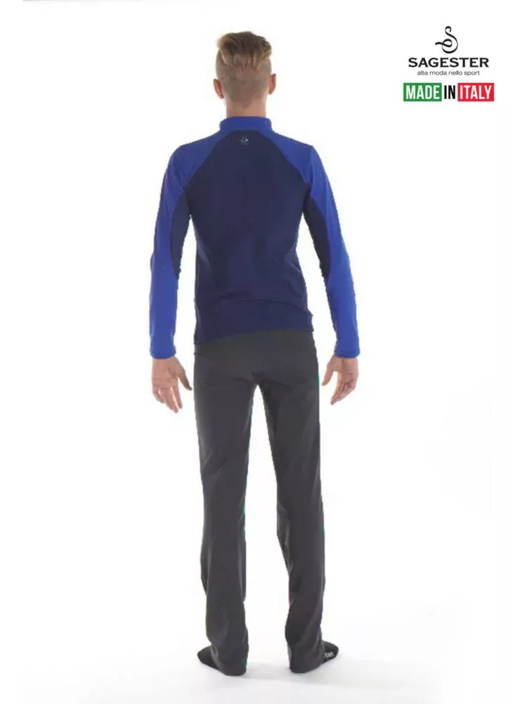 Veste de patinage sur glace SAGESTER bleu avec bleu clair pour homme, #254/MEN, fabriquée à la main en Italie Chemises pour hommes et garçons