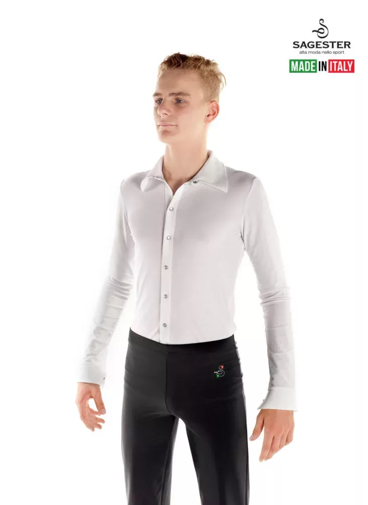 SAGESTER Chemise de patinage sur glace blanche pour homme, #453, fabriquée à la main en Italie Chemises pour hommes et garçons