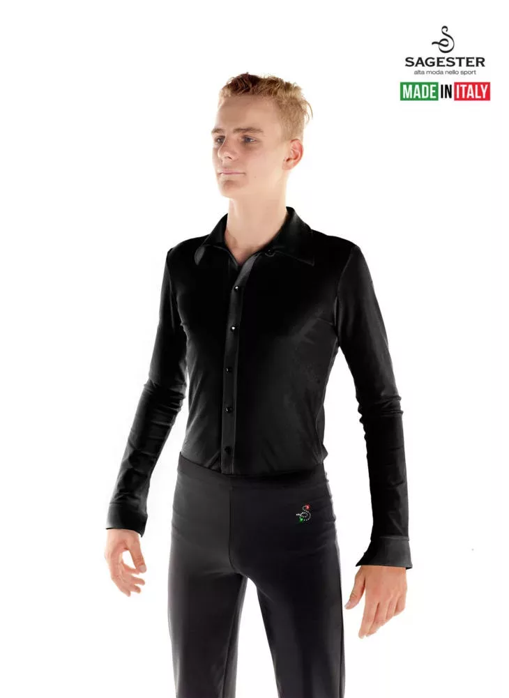 SAGESTER Chemise de patinage sur glace noire pour homme, #453, fabriquée à la main en Italie Chemises pour hommes et garçons
