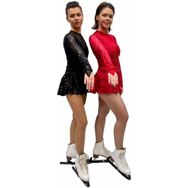 Vestido de patinaje artístico estilo A12 tela italiana roja, hecho a mano Vestido de patinaje artístico A12